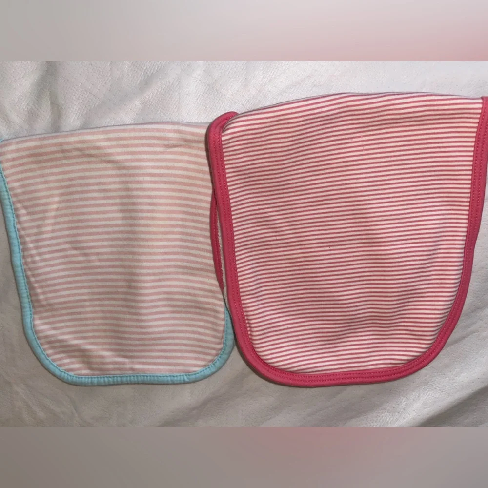 Striped Pink Baby Burp Cloths with Blue and Pink Trim